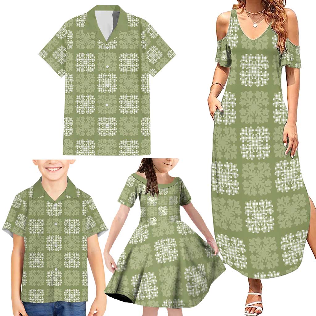 Vesuvian Green Palaka Quilt Hawaii Family Matching Summer Maxi Dress and Hawaiian Shirt Traditional Hawaii-plaid Pattern - Polynesian Pride