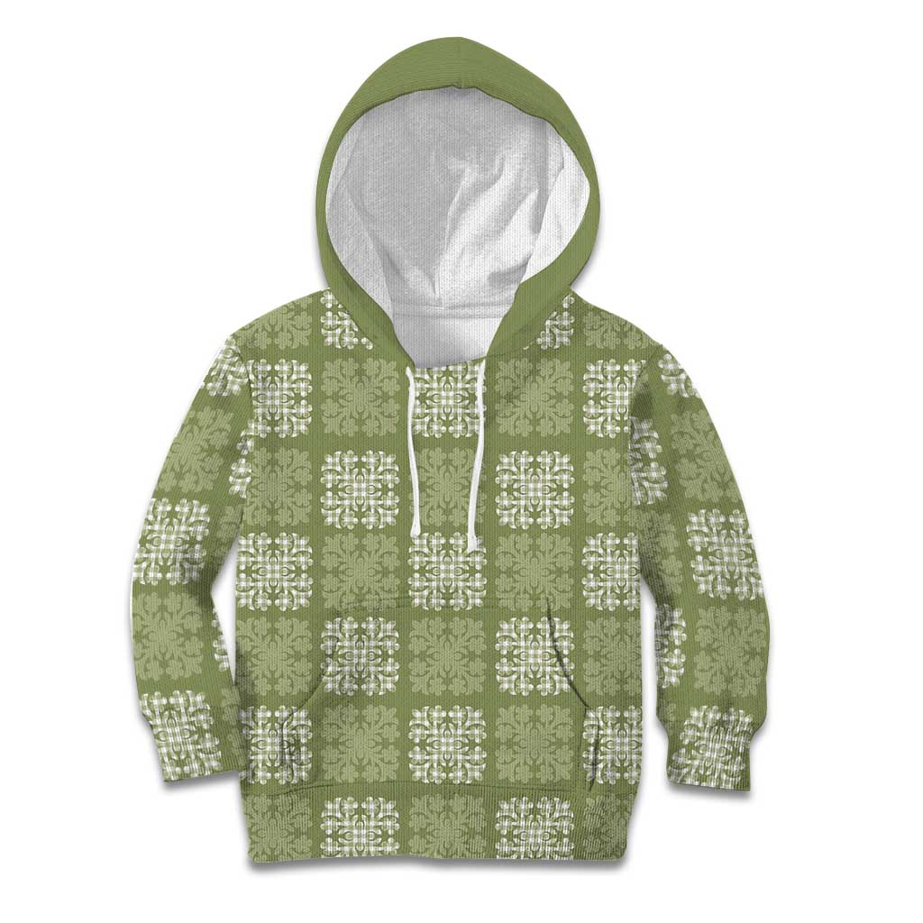 Vesuvian Green Palaka Quilt Hawaii Kid Hoodie Traditional Hawaii-plaid Pattern - Polynesian Pride