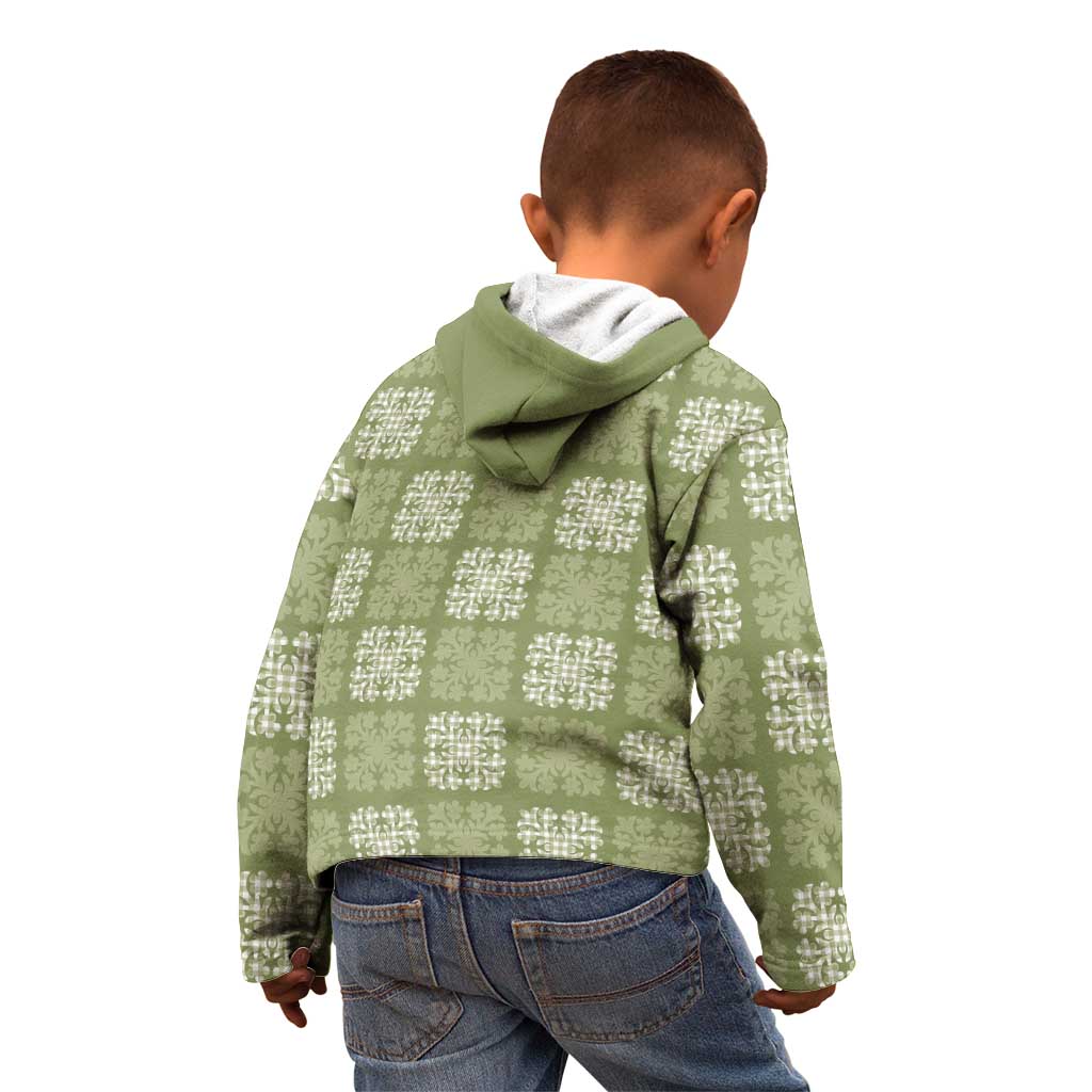 Vesuvian Green Palaka Quilt Hawaii Kid Hoodie Traditional Hawaii-plaid Pattern - Polynesian Pride