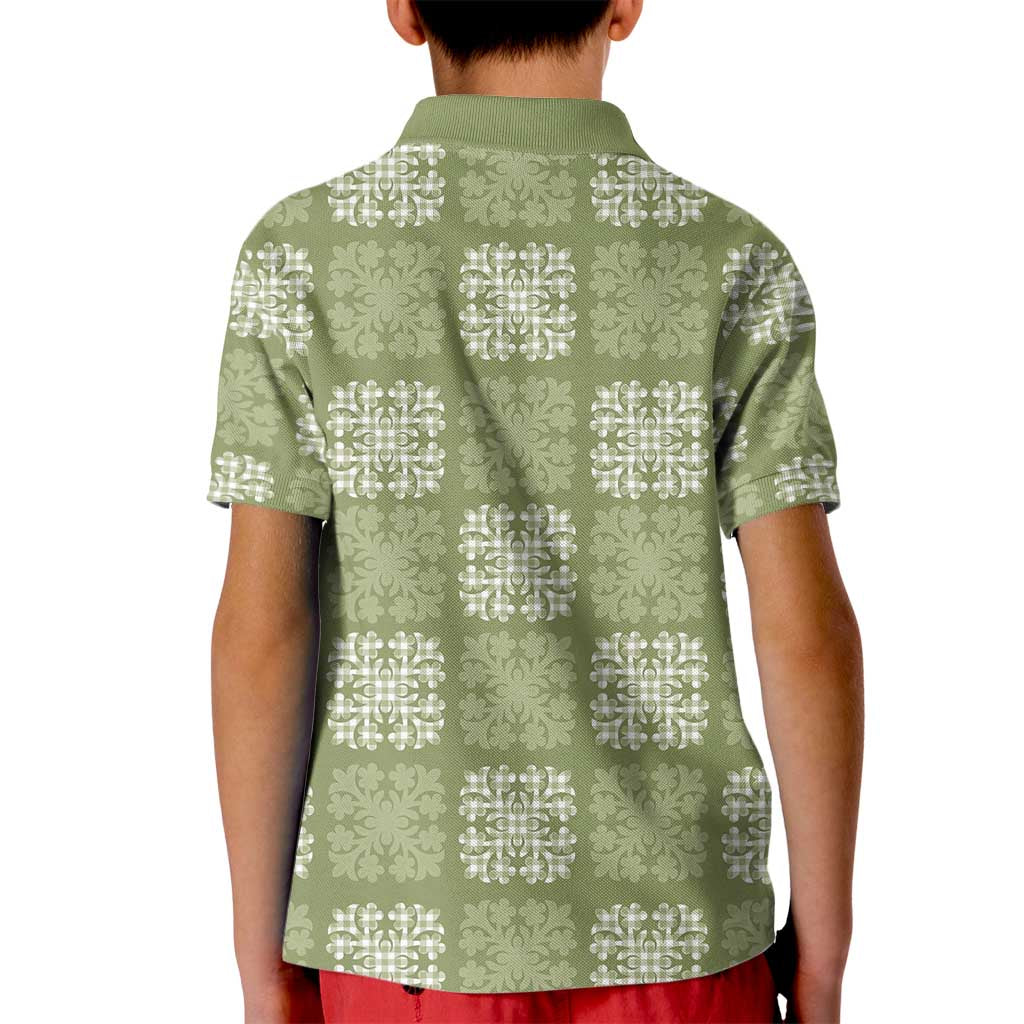 Vesuvian Green Palaka Quilt Hawaii Kid Polo Shirt Traditional Hawaii-plaid Pattern - Polynesian Pride