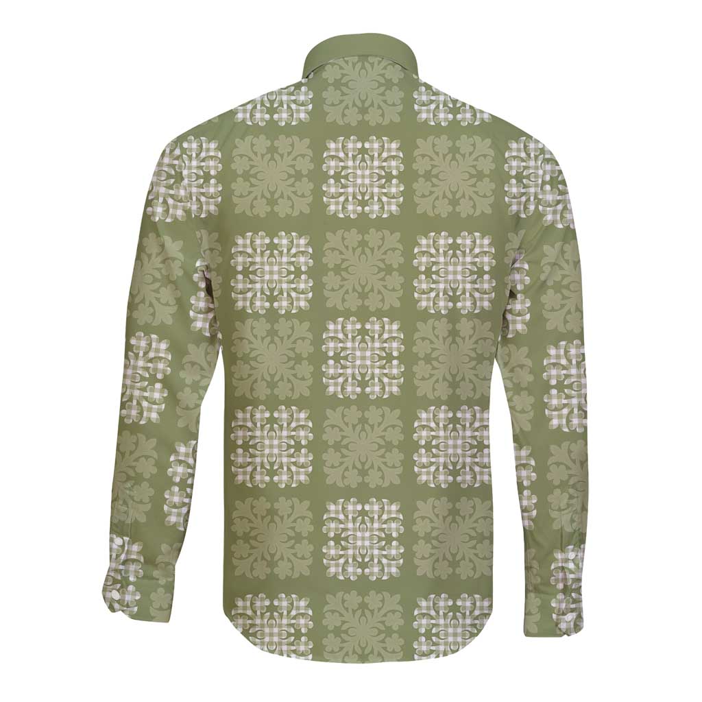 Vesuvian Green Palaka Quilt Hawaii Long Sleeve Button Shirt Traditional Hawaii-plaid Pattern - Polynesian Pride