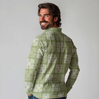 Vesuvian Green Palaka Quilt Hawaii Long Sleeve Polo Shirt Traditional Hawaii-plaid Pattern - Polynesian Pride