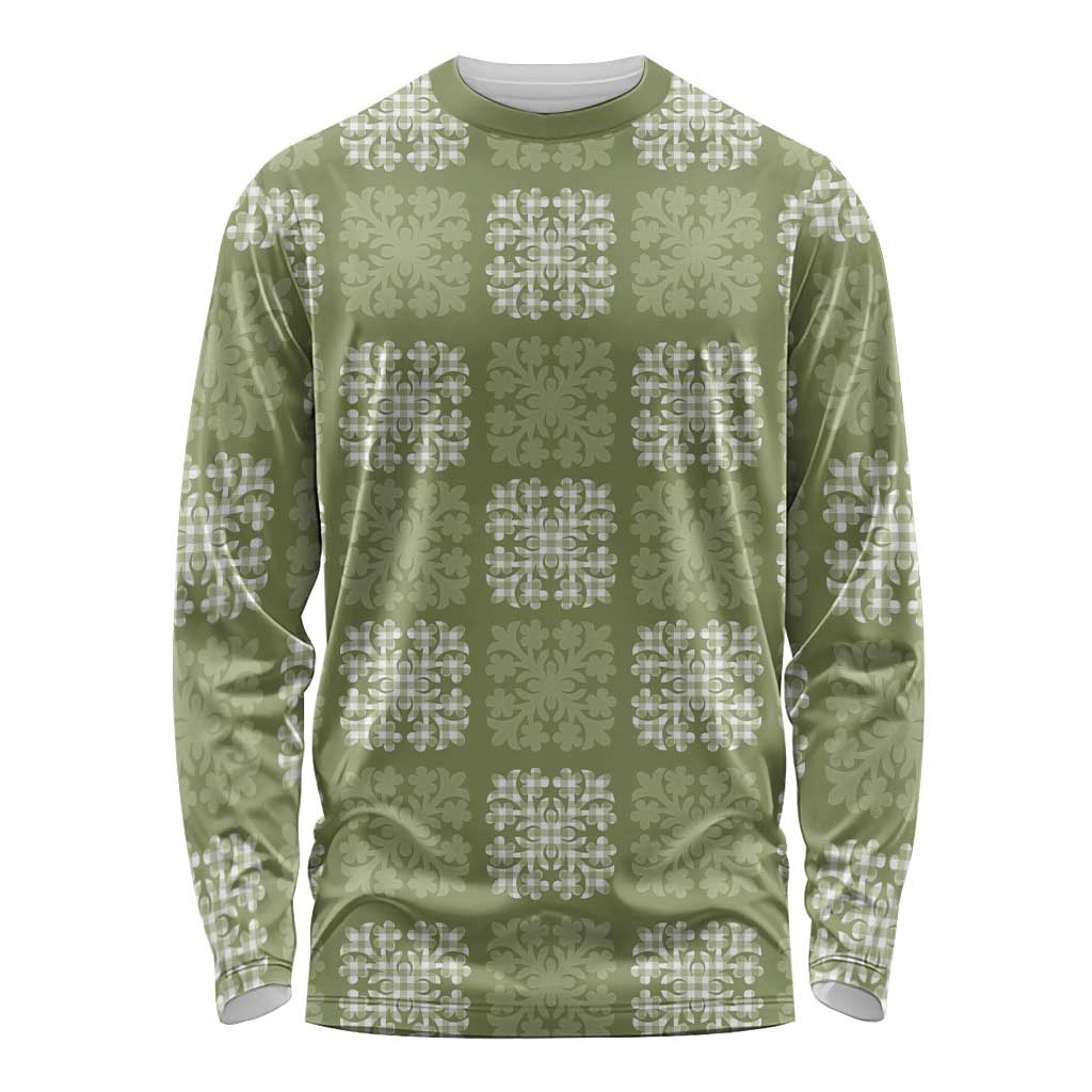 Vesuvian Green Palaka Quilt Hawaii Long Sleeve Shirt Traditional Hawaii-plaid Pattern - Polynesian Pride