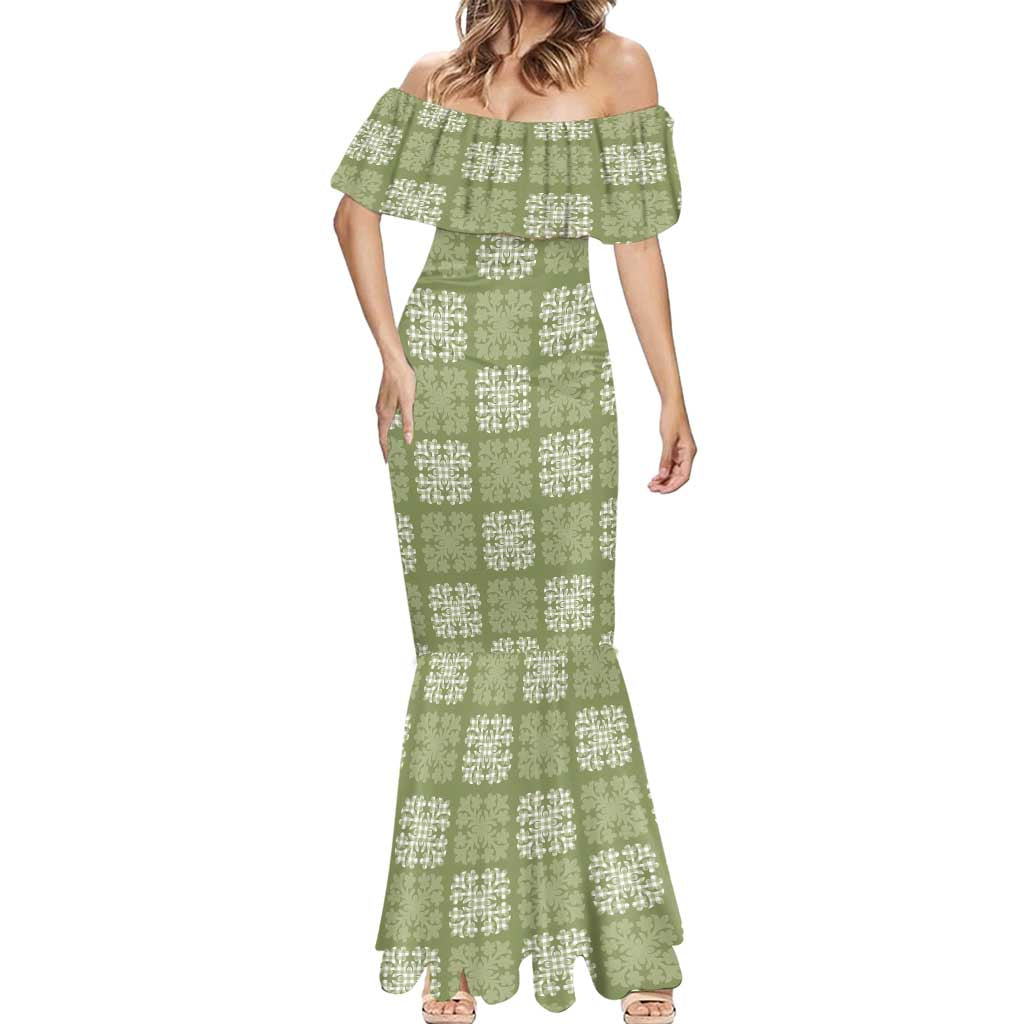 Vesuvian Green Palaka Quilt Hawaii Mermaid Dress Traditional Hawaii-plaid Pattern - Polynesian Pride