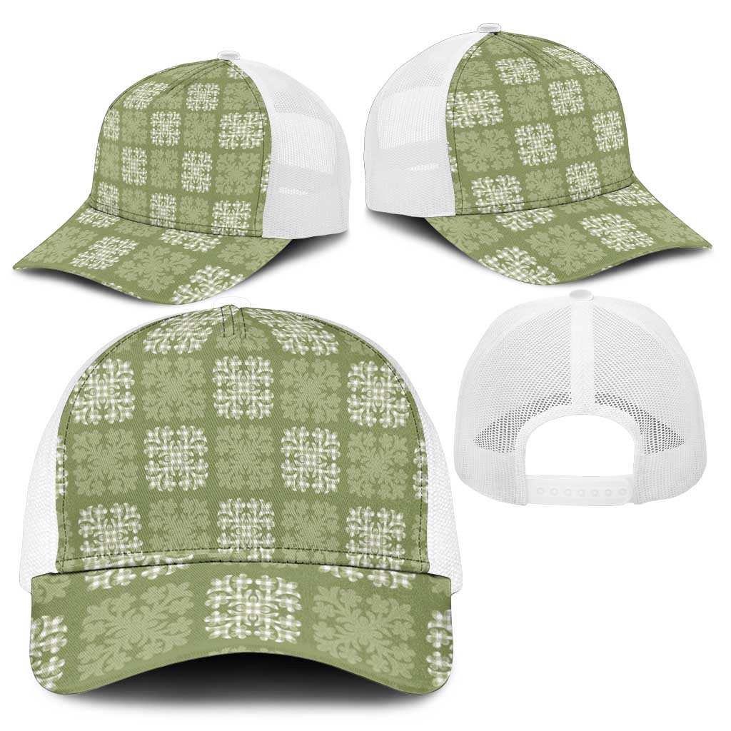 Vesuvian Green Palaka Quilt Hawaii Mesh Trucker Cap Traditional Hawaii-plaid Pattern - Polynesian Pride