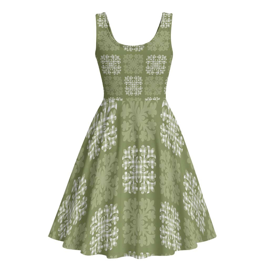 Vesuvian Green Palaka Quilt Hawaii Midi Dress Traditional Hawaii-plaid Pattern - Polynesian Pride
