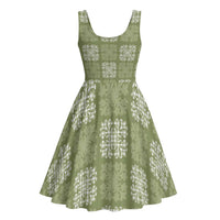 Vesuvian Green Palaka Quilt Hawaii Midi Dress Traditional Hawaii-plaid Pattern - Polynesian Pride