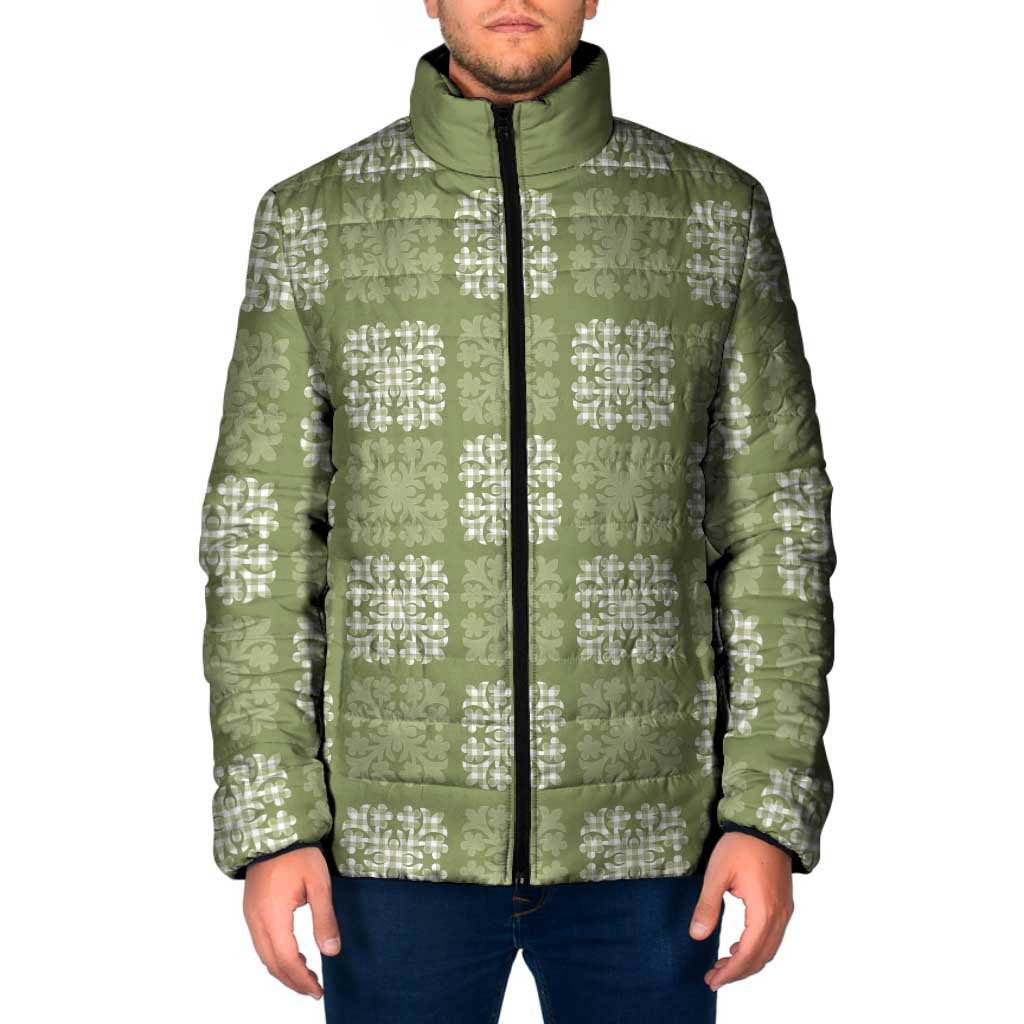 Vesuvian Green Palaka Quilt Hawaii Padded Jacket Traditional Hawaii-plaid Pattern - Polynesian Pride