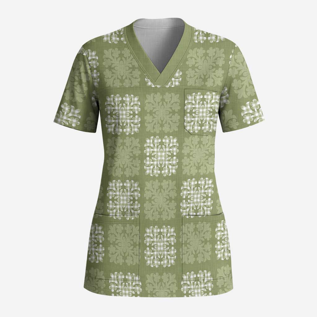Vesuvian Green Palaka Quilt Hawaii Scrub Top Traditional Hawaii-plaid Pattern - Polynesian Pride