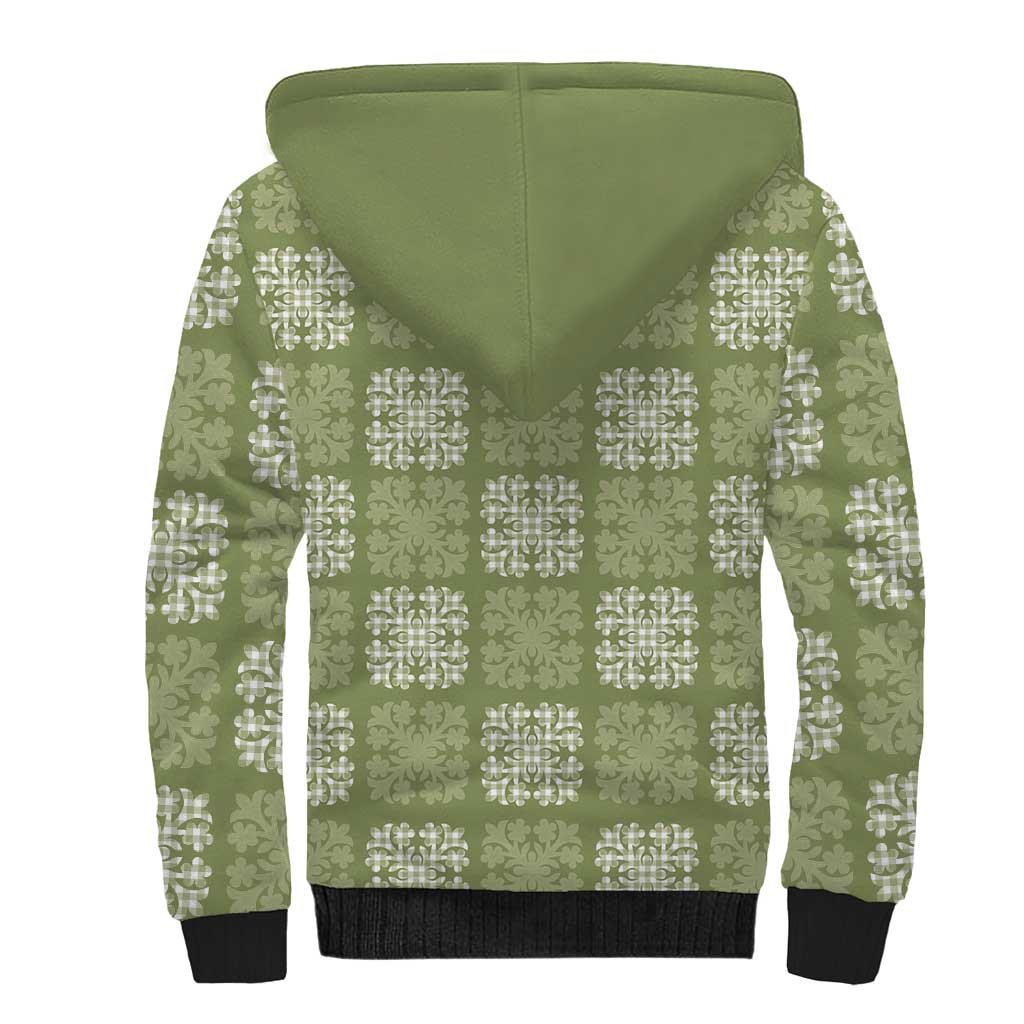 Vesuvian Green Palaka Quilt Hawaii Sherpa Hoodie Traditional Hawaii-plaid Pattern - Polynesian Pride
