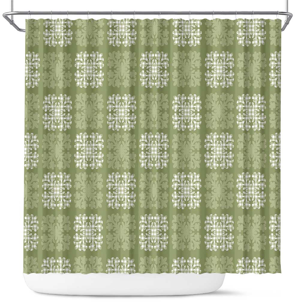 Vesuvian Green Palaka Quilt Hawaii Shower Curtain Traditional Hawaii-plaid Pattern - Polynesian Pride