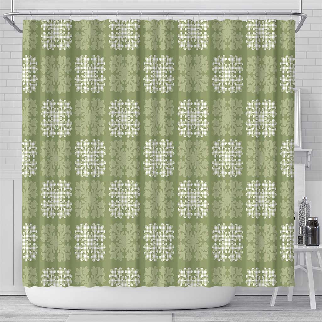 Vesuvian Green Palaka Quilt Hawaii Shower Curtain Traditional Hawaii-plaid Pattern - Polynesian Pride