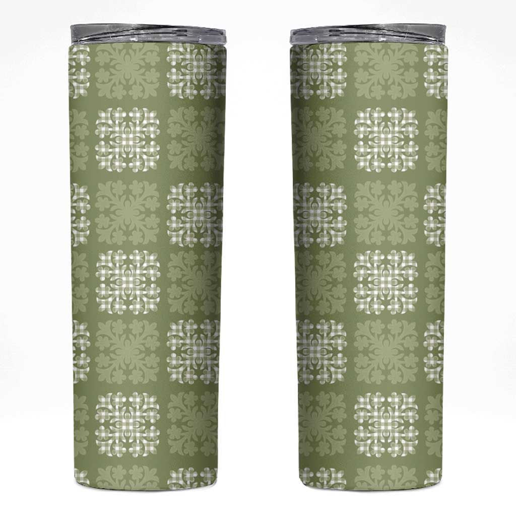 Vesuvian Green Palaka Quilt Hawaii Skinny Tumbler Traditional Hawaii-plaid Pattern - Polynesian Pride
