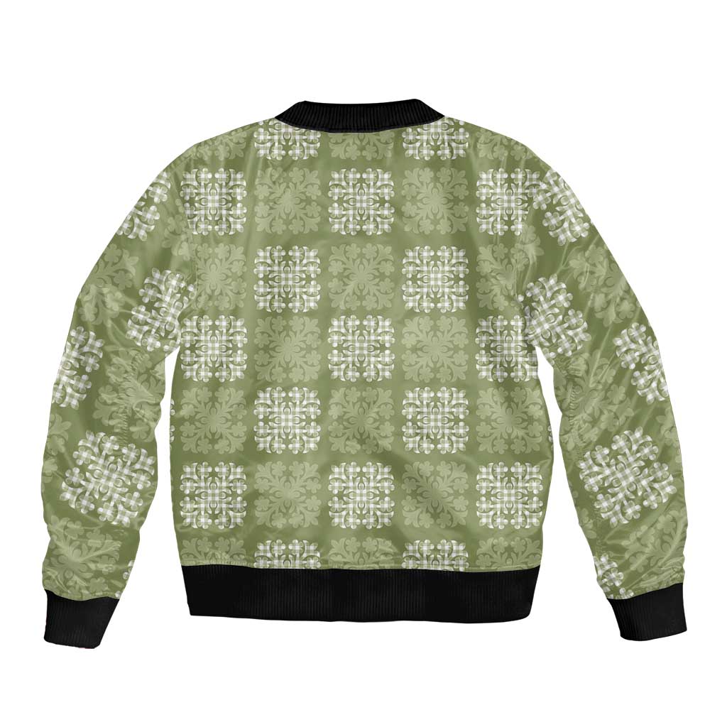 Vesuvian Green Palaka Quilt Hawaii Sleeve Zip Bomber Jacket Traditional Hawaii-plaid Pattern - Polynesian Pride