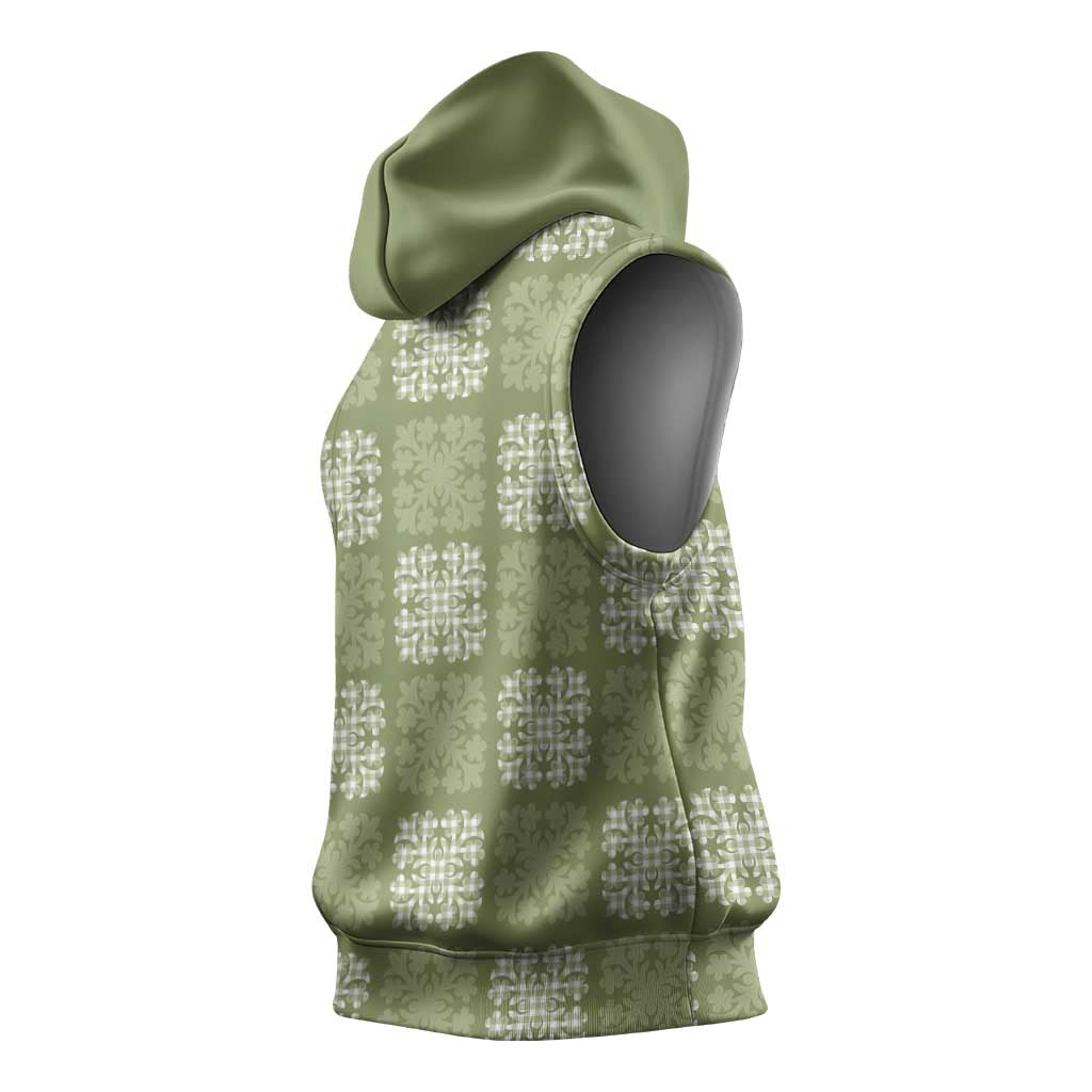 Vesuvian Green Palaka Quilt Hawaii Sleeveless Hoodie Traditional Hawaii-plaid Pattern - Polynesian Pride