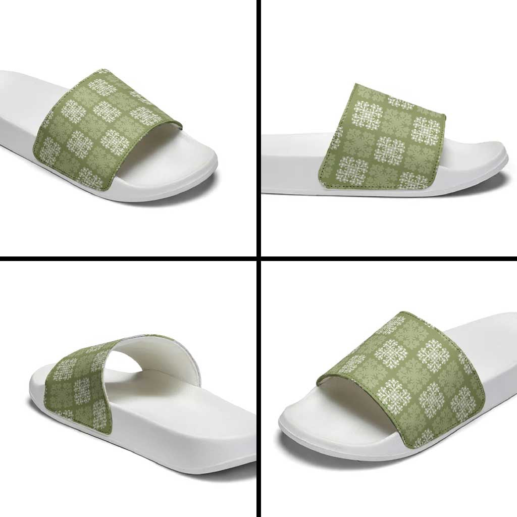Vesuvian Green Palaka Quilt Hawaii Slide Sandals Traditional Hawaii-plaid Pattern - Polynesian Pride