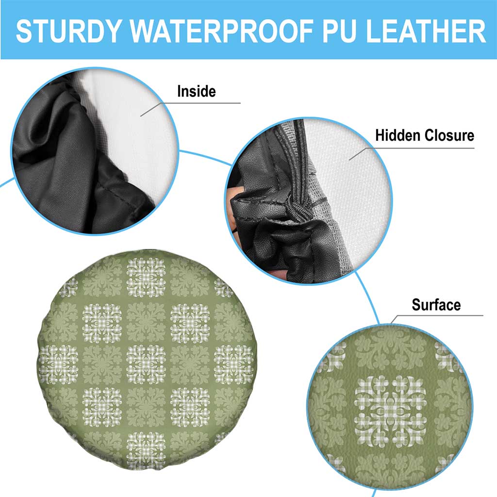 Vesuvian Green Palaka Quilt Hawaii Spare Tire Cover Traditional Hawaii-plaid Pattern - Polynesian Pride