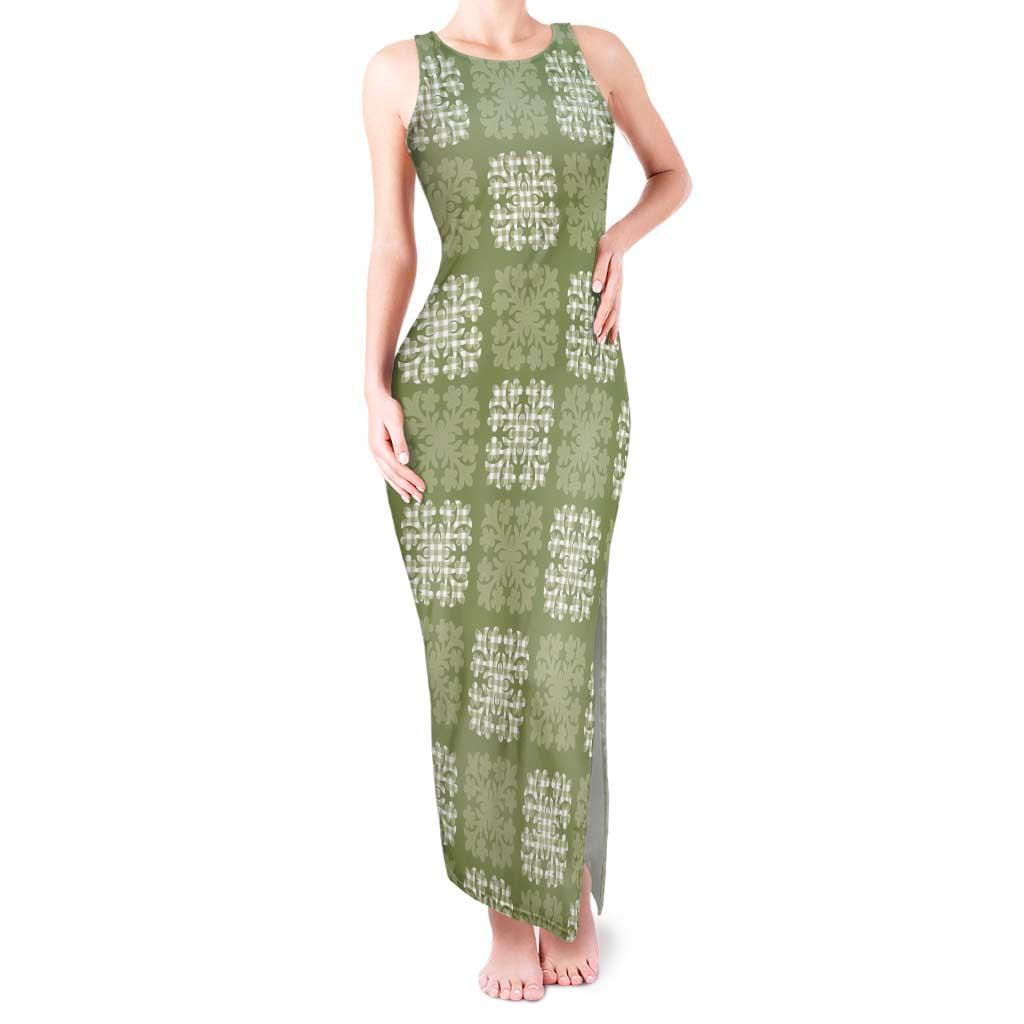 Vesuvian Green Palaka Quilt Hawaii Tank Maxi Dress Traditional Hawaii-plaid Pattern - Polynesian Pride