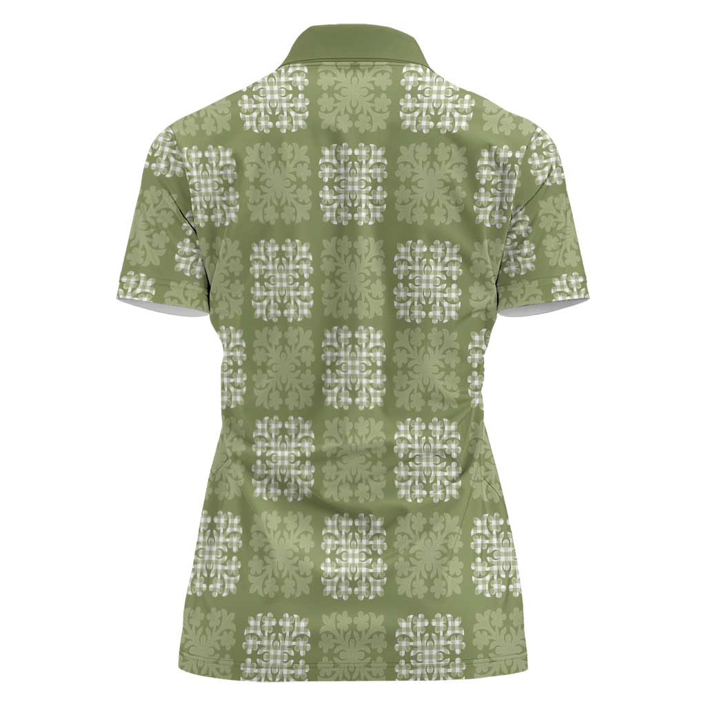 Vesuvian Green Palaka Quilt Hawaii Women Polo Shirt Traditional Hawaii-plaid Pattern - Polynesian Pride