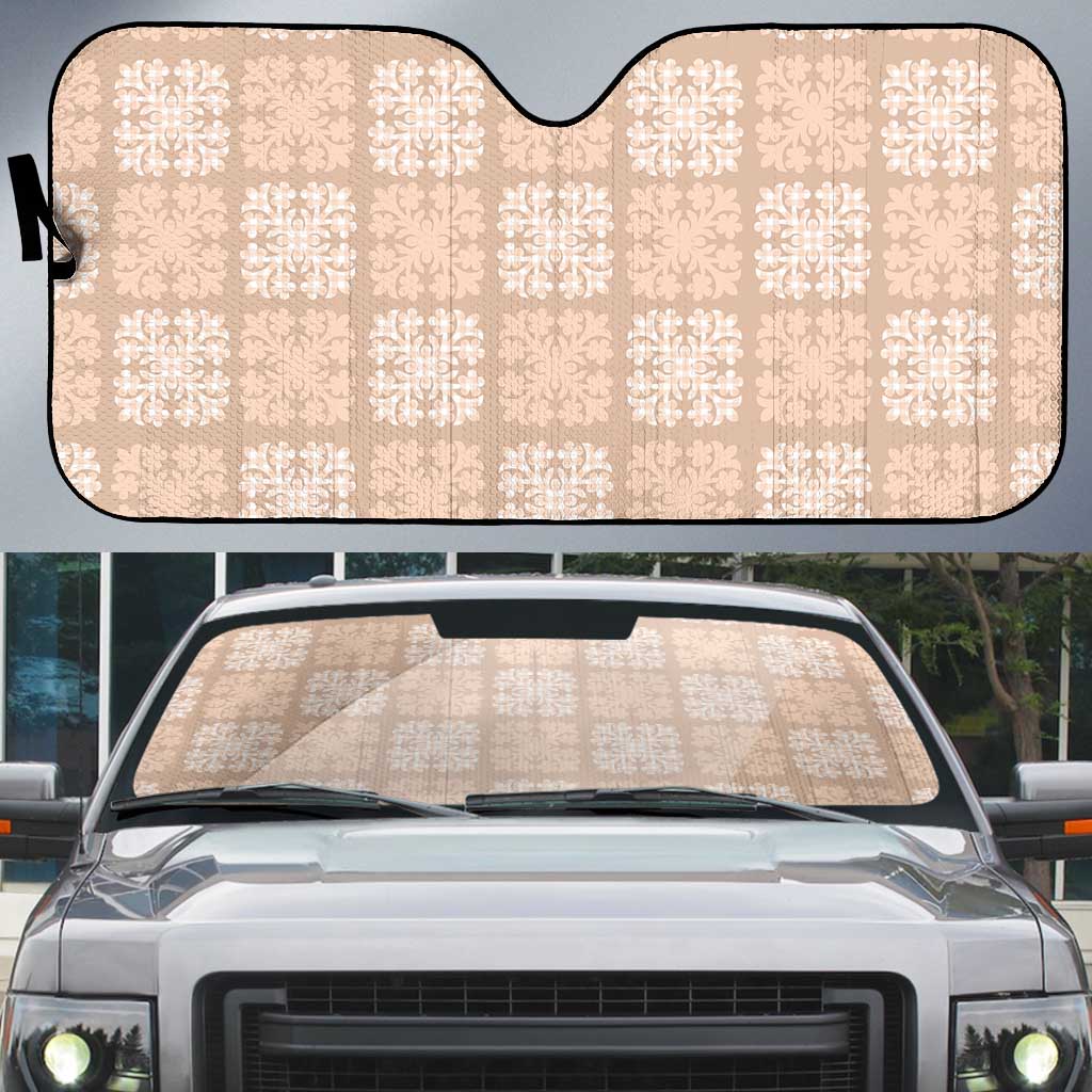 Beige Palaka Quilt Hawaii Auto Sun Shade Traditional Hawaii-plaid Pattern - Polynesian Pride