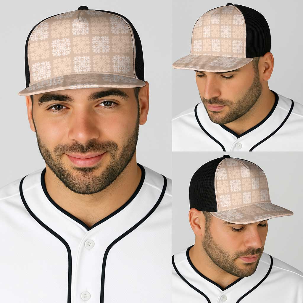 Beige Palaka Quilt Hawaii Baseball Net Cap Traditional Hawaii-plaid Pattern - Polynesian Pride