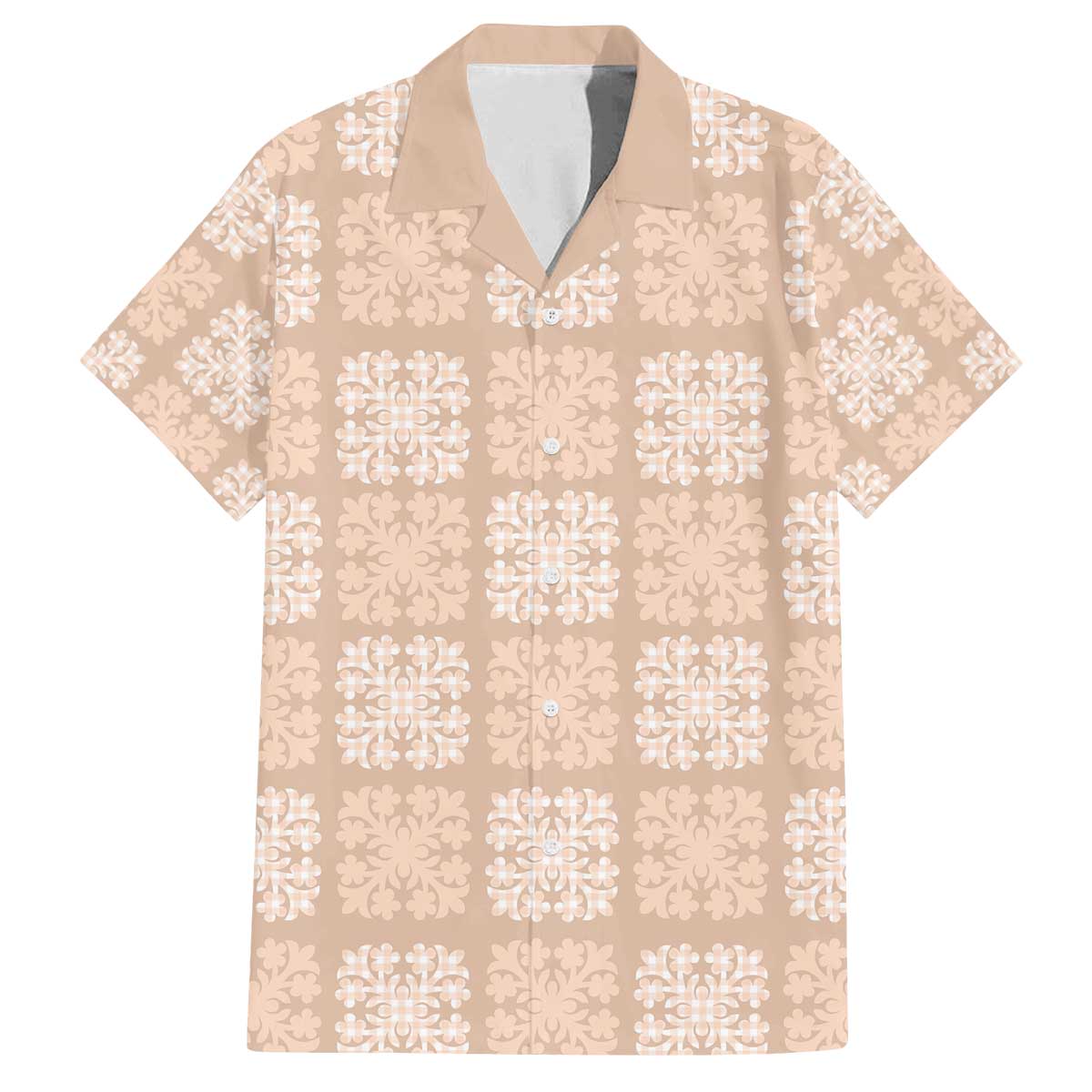 Beige Palaka Quilt Hawaii Family Matching Off The Shoulder Long Sleeve Dress and Hawaiian Shirt Traditional Hawaii-plaid Pattern - Polynesian Pride