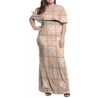 Beige Palaka Quilt Hawaii Family Matching Off Shoulder Maxi Dress and Hawaiian Shirt Traditional Hawaii-plaid Pattern - Polynesian Pride