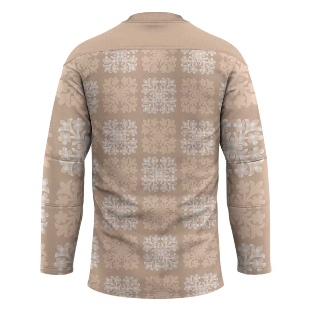Beige Palaka Quilt Hawaii Hockey Jersey Traditional Hawaii-plaid Pattern - Polynesian Pride