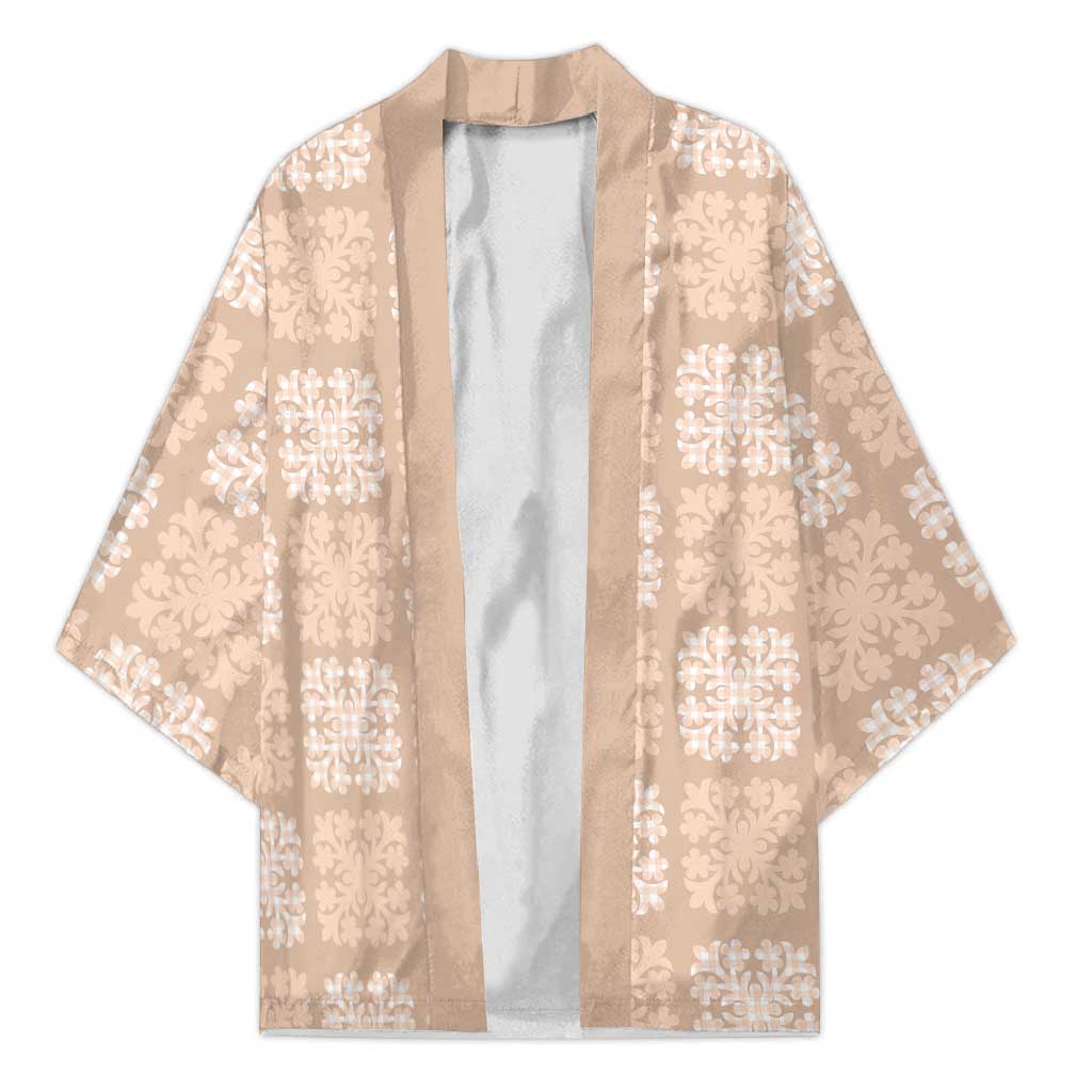 Beige Palaka Quilt Hawaii Kimono Traditional Hawaii-plaid Pattern - Polynesian Pride