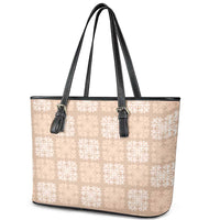 Beige Palaka Quilt Hawaii Leather Tote Bag Traditional Hawaii-plaid Pattern - Polynesian Pride