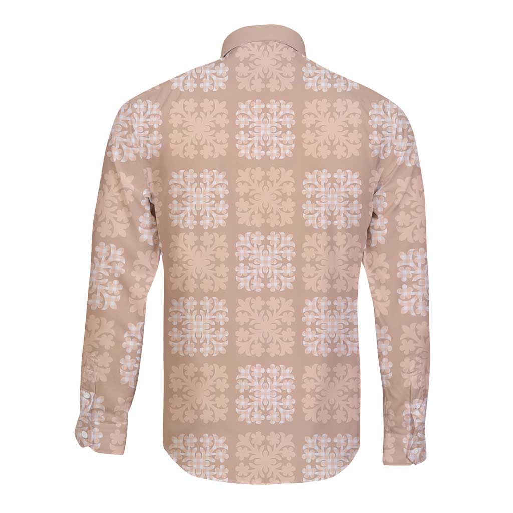 Beige Palaka Quilt Hawaii Long Sleeve Button Shirt Traditional Hawaii-plaid Pattern - Polynesian Pride