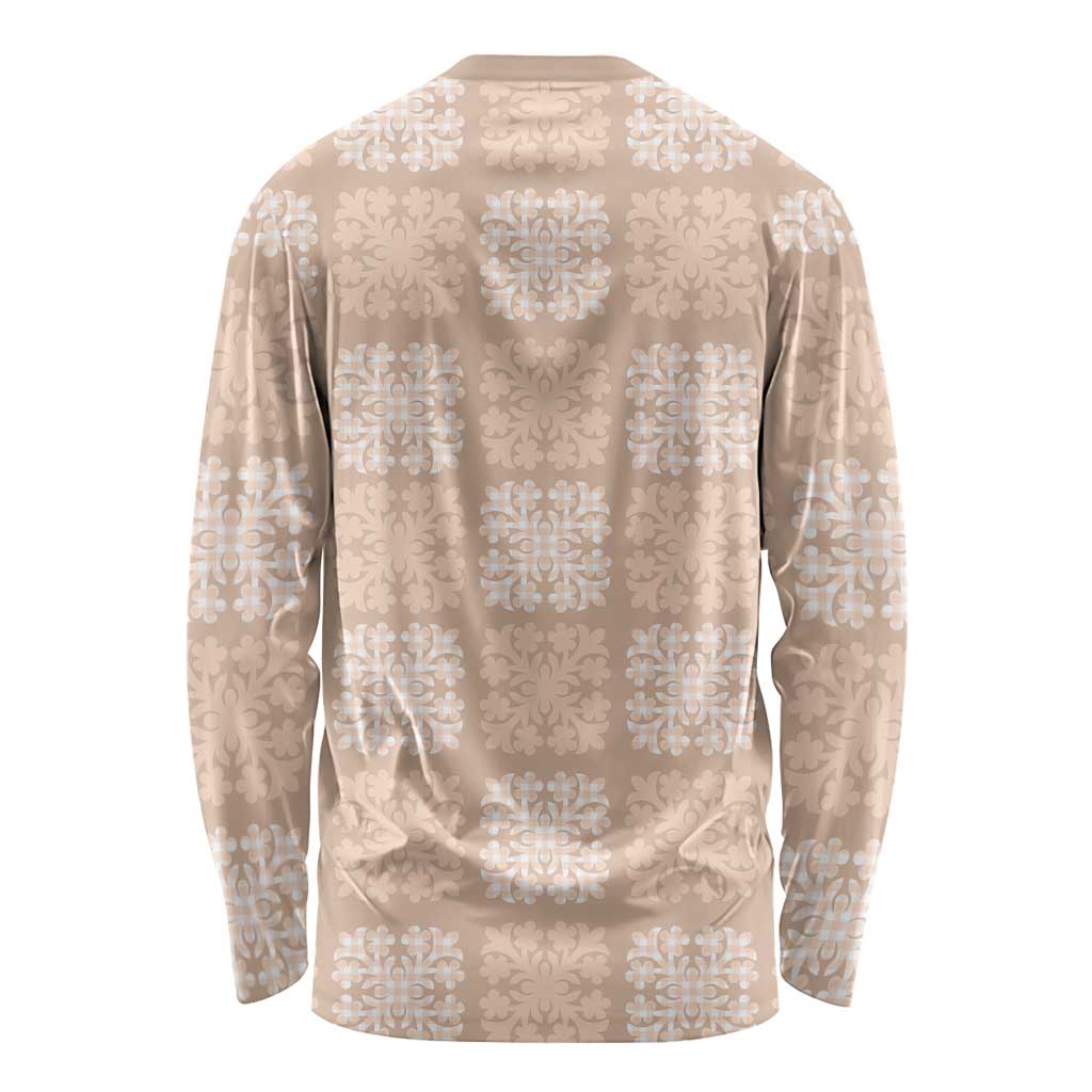 Beige Palaka Quilt Hawaii Long Sleeve Shirt Traditional Hawaii-plaid Pattern - Polynesian Pride