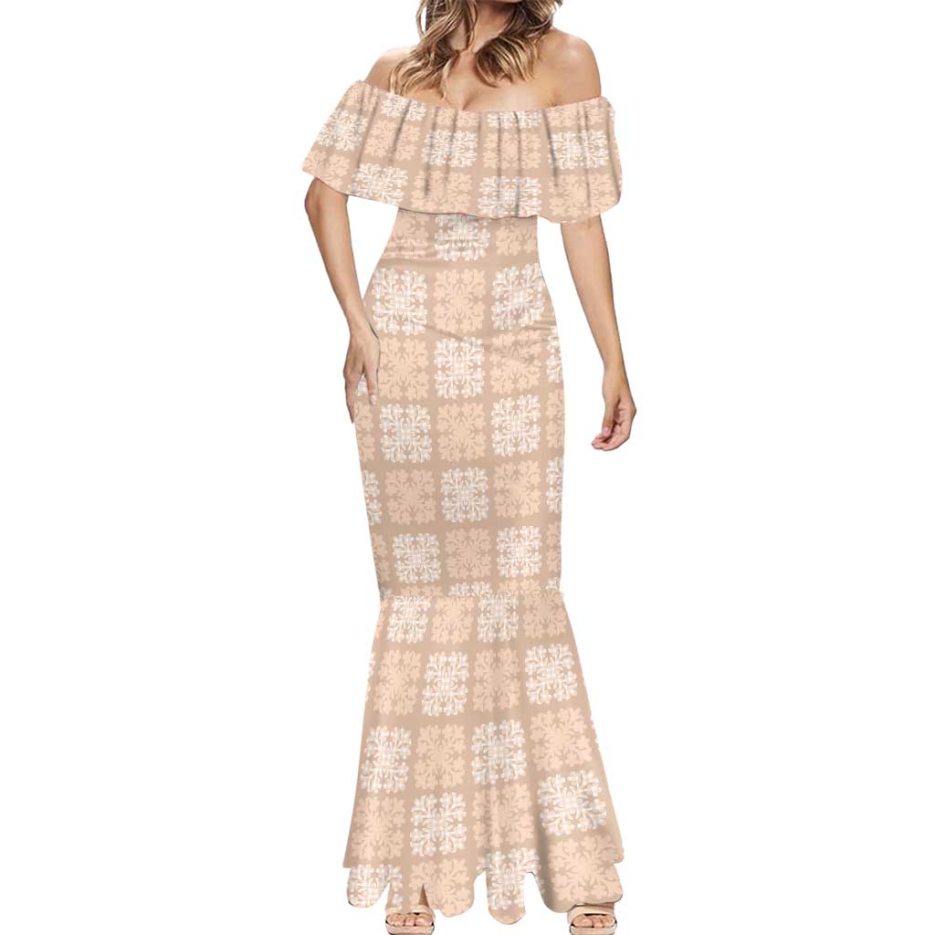 Beige Palaka Quilt Hawaii Mermaid Dress Traditional Hawaii-plaid Pattern - Polynesian Pride