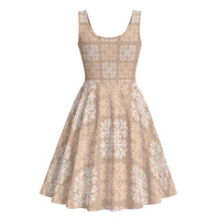 Beige Palaka Quilt Hawaii Midi Dress Traditional Hawaii-plaid Pattern - Polynesian Pride