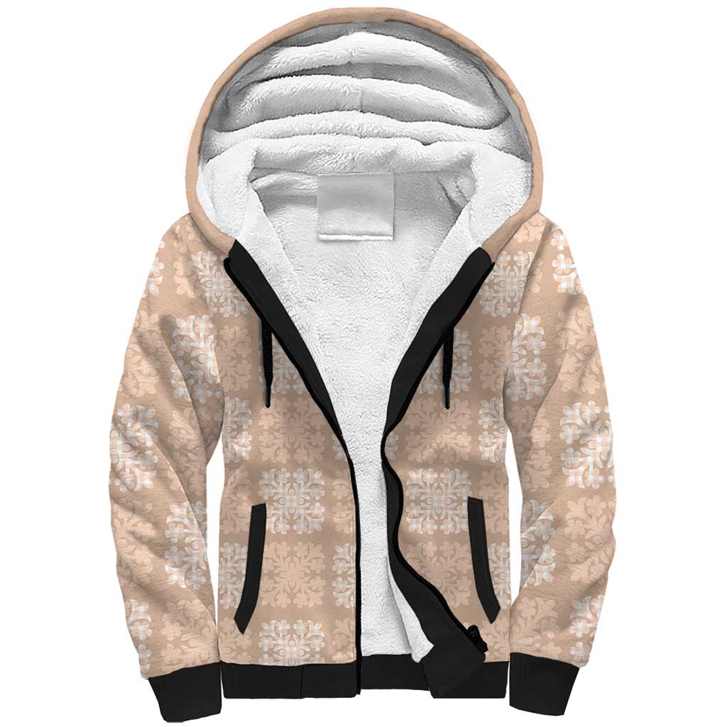 Beige Palaka Quilt Hawaii Sherpa Hoodie Traditional Hawaii-plaid Pattern - Polynesian Pride