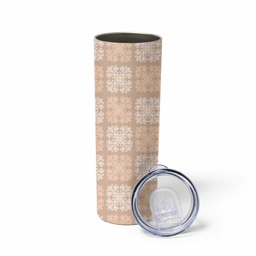 Beige Palaka Quilt Hawaii Skinny Tumbler Traditional Hawaii-plaid Pattern - Polynesian Pride