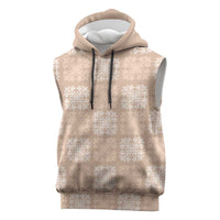 Beige Palaka Quilt Hawaii Sleeveless Hoodie Traditional Hawaii-plaid Pattern - Polynesian Pride
