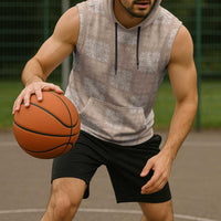 Beige Palaka Quilt Hawaii Sleeveless Hoodie Traditional Hawaii-plaid Pattern - Polynesian Pride