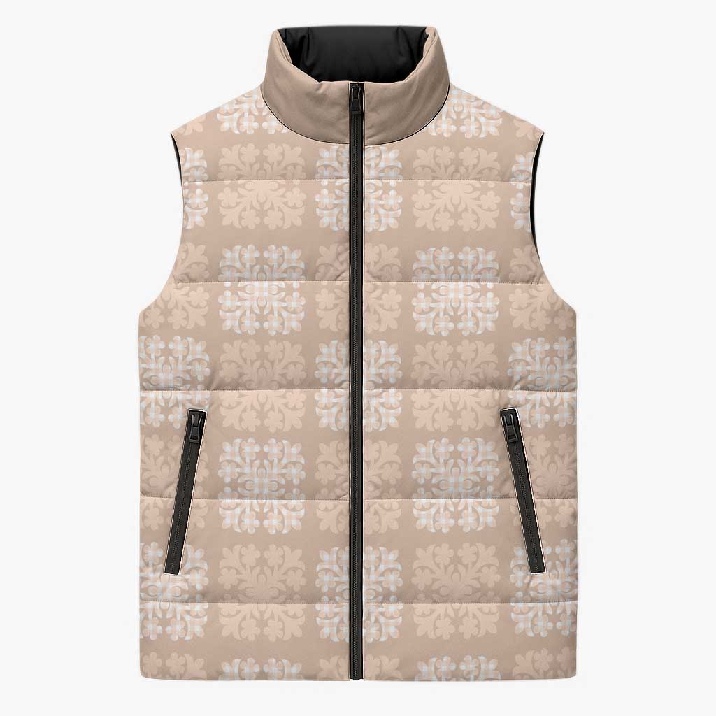 Beige Palaka Quilt Hawaii Sleeveless Puffer Jacket Traditional Hawaii-plaid Pattern - Polynesian Pride