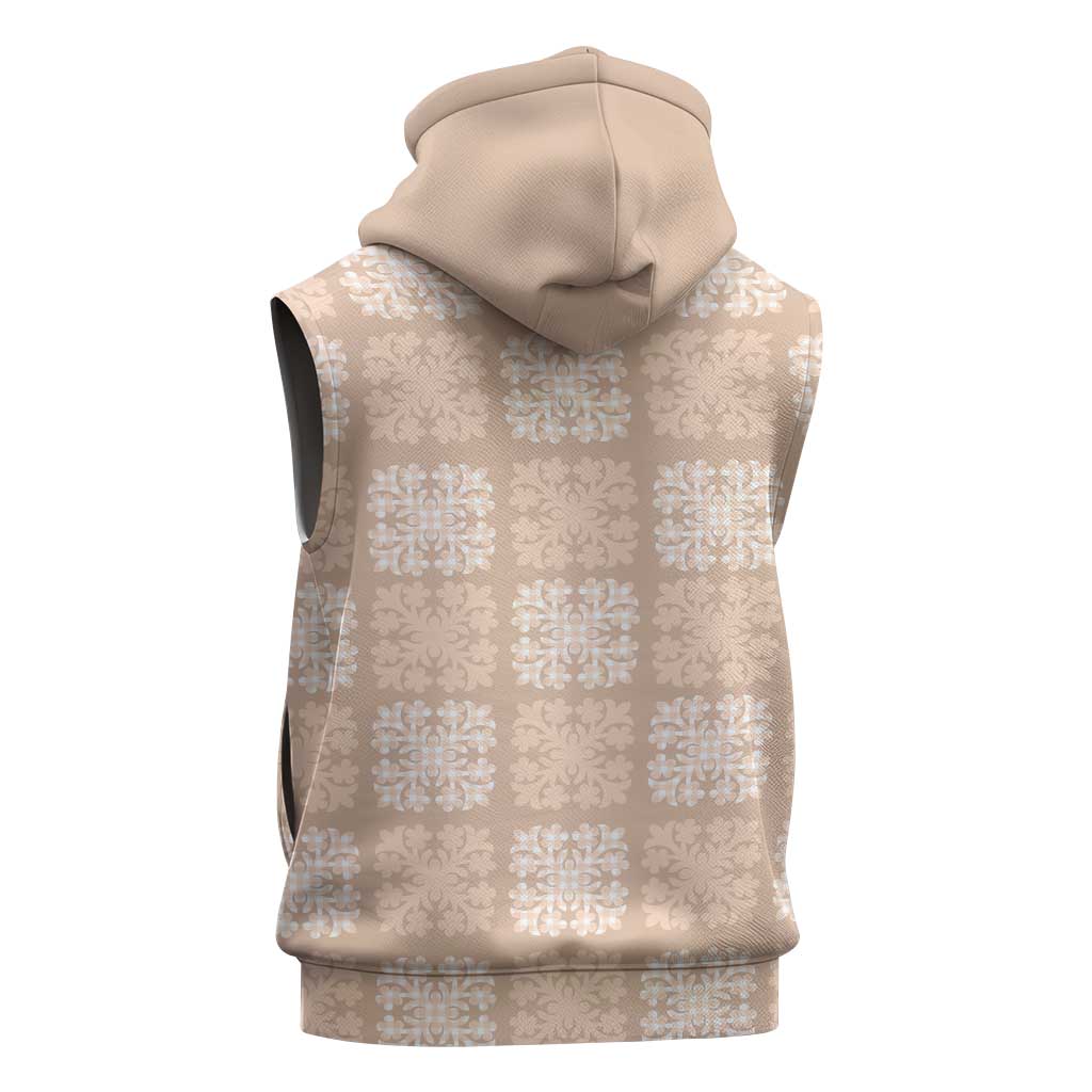 Beige Palaka Quilt Hawaii Sleeveless Zip Hoodie Traditional Hawaii-plaid Pattern - Polynesian Pride