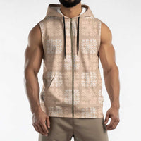 Beige Palaka Quilt Hawaii Sleeveless Zip Hoodie Traditional Hawaii-plaid Pattern - Polynesian Pride