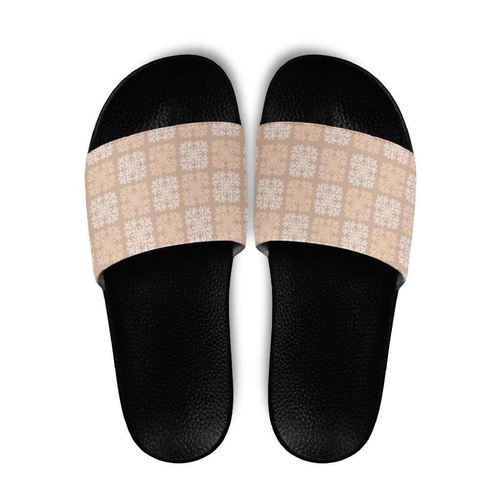 Beige Palaka Quilt Hawaii Slide Sandals Traditional Hawaii-plaid Pattern - Polynesian Pride