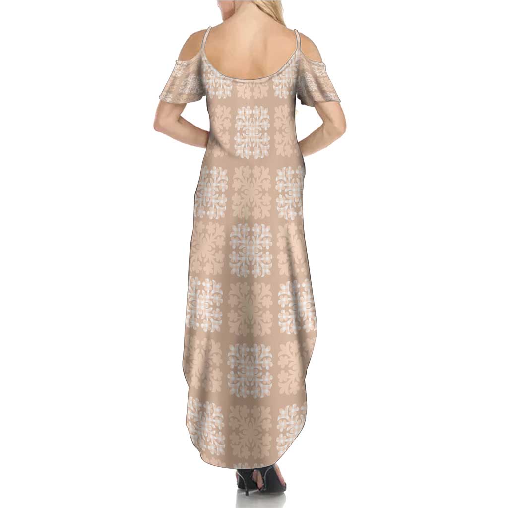 Beige Palaka Quilt Hawaii Summer Maxi Dress Traditional Hawaii-plaid Pattern - Polynesian Pride