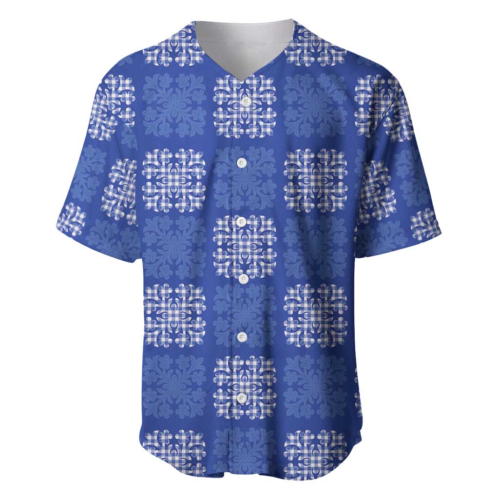 Royal Blue Palaka Quilt Hawaii Baseball Jersey Traditional Hawaii-plaid Pattern - Polynesian Pride