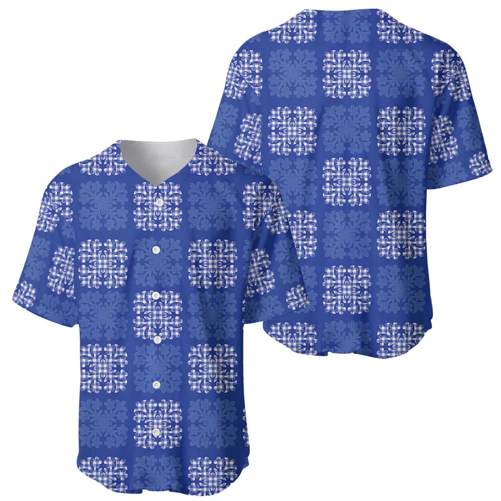 Royal Blue Palaka Quilt Hawaii Baseball Jersey Traditional Hawaii-plaid Pattern - Polynesian Pride