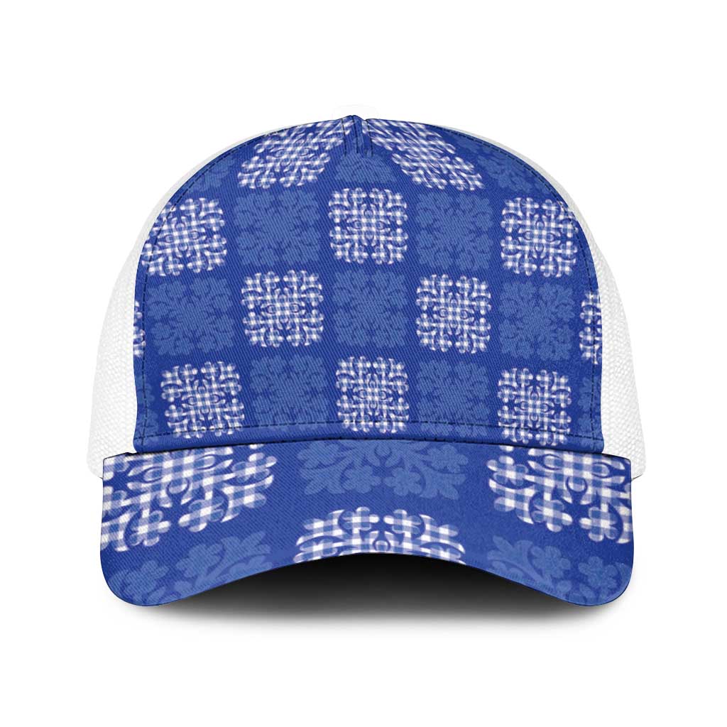 Royal Blue Palaka Quilt Hawaii Baseball Net Cap Traditional Hawaii-plaid Pattern - Polynesian Pride
