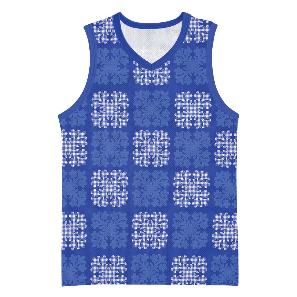 Royal Blue Palaka Quilt Hawaii Basketball Jersey Traditional Hawaii-plaid Pattern - Polynesian Pride