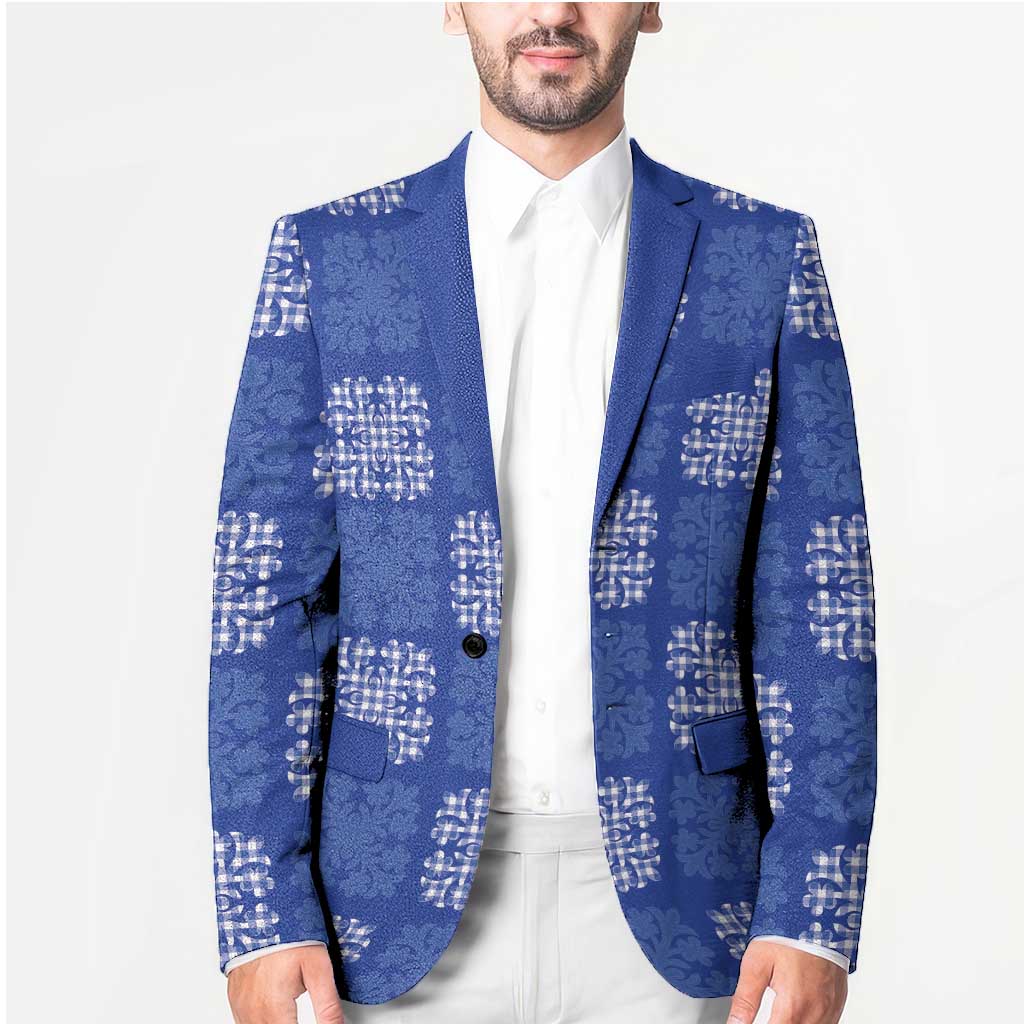Royal Blue Palaka Quilt Hawaii Blazer Traditional Hawaii-plaid Pattern - Polynesian Pride