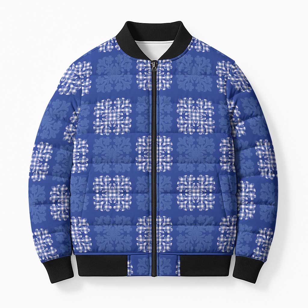 Royal Blue Palaka Quilt Hawaii Bomber Puffer Jacket Traditional Hawaii-plaid Pattern - Polynesian Pride