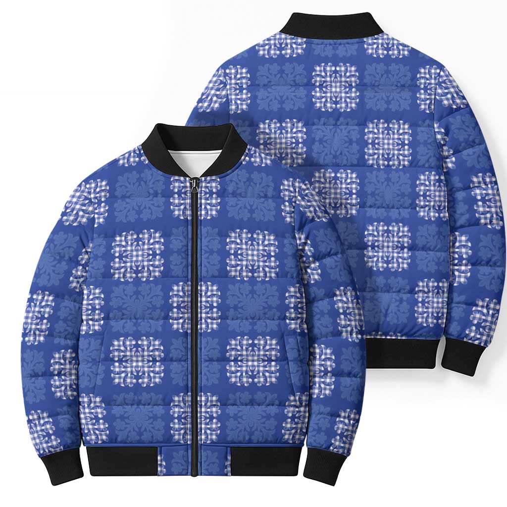 Royal Blue Palaka Quilt Hawaii Bomber Puffer Jacket Traditional Hawaii-plaid Pattern - Polynesian Pride